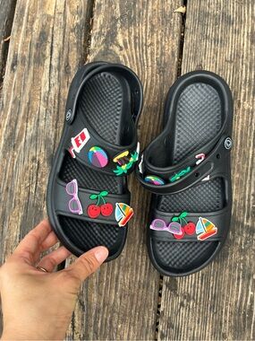 Crocs/ Style Kids Black Jibbitz-Decorated Slide Sandals